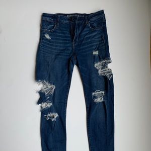 American Eagle blue high-rise distressed jeggings